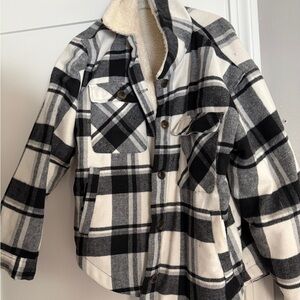 Women's Plaid Bomber Jacket - Black and White